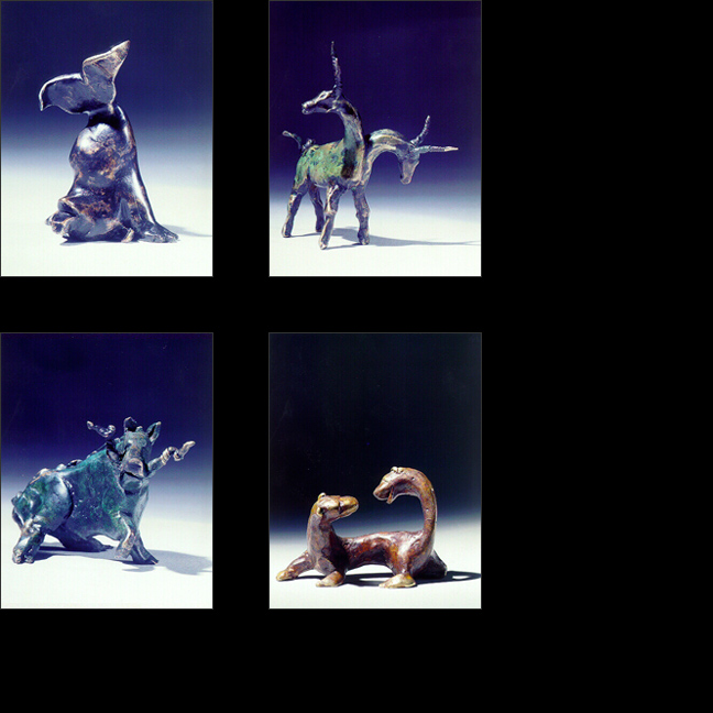 Sally Pettus sculpture, Whalebear, Ibex Twins, Ferocious Boar, Otter Speaking To Spouse